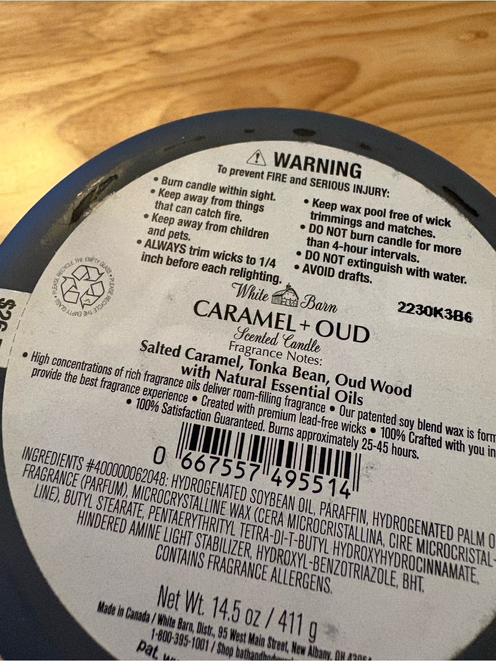 Bath & Body Works White Barn Caramel and Oud candle 14.5 oz 3 wick new - Picture 3 of 3